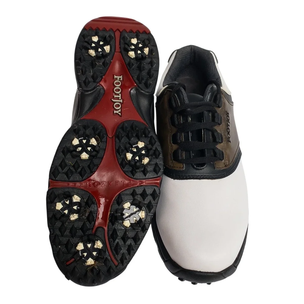 FootJoy Golf Shoes Mens 8 White Brown Black Spiked FlexZone READ